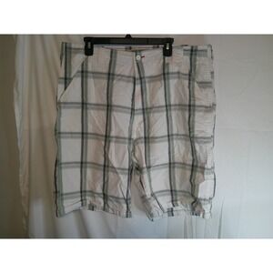 Lee Plaid Shorts White Gray‎ Green Casual Comfort Size 38